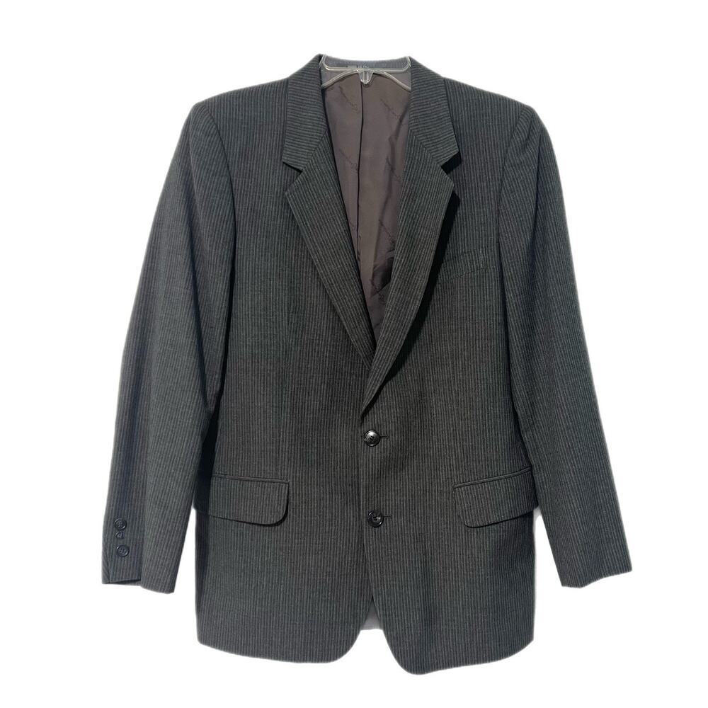 VTG Yves Saint Laurent Pinstripe Gray Blazer Made In France Wool Sport Coat YSL